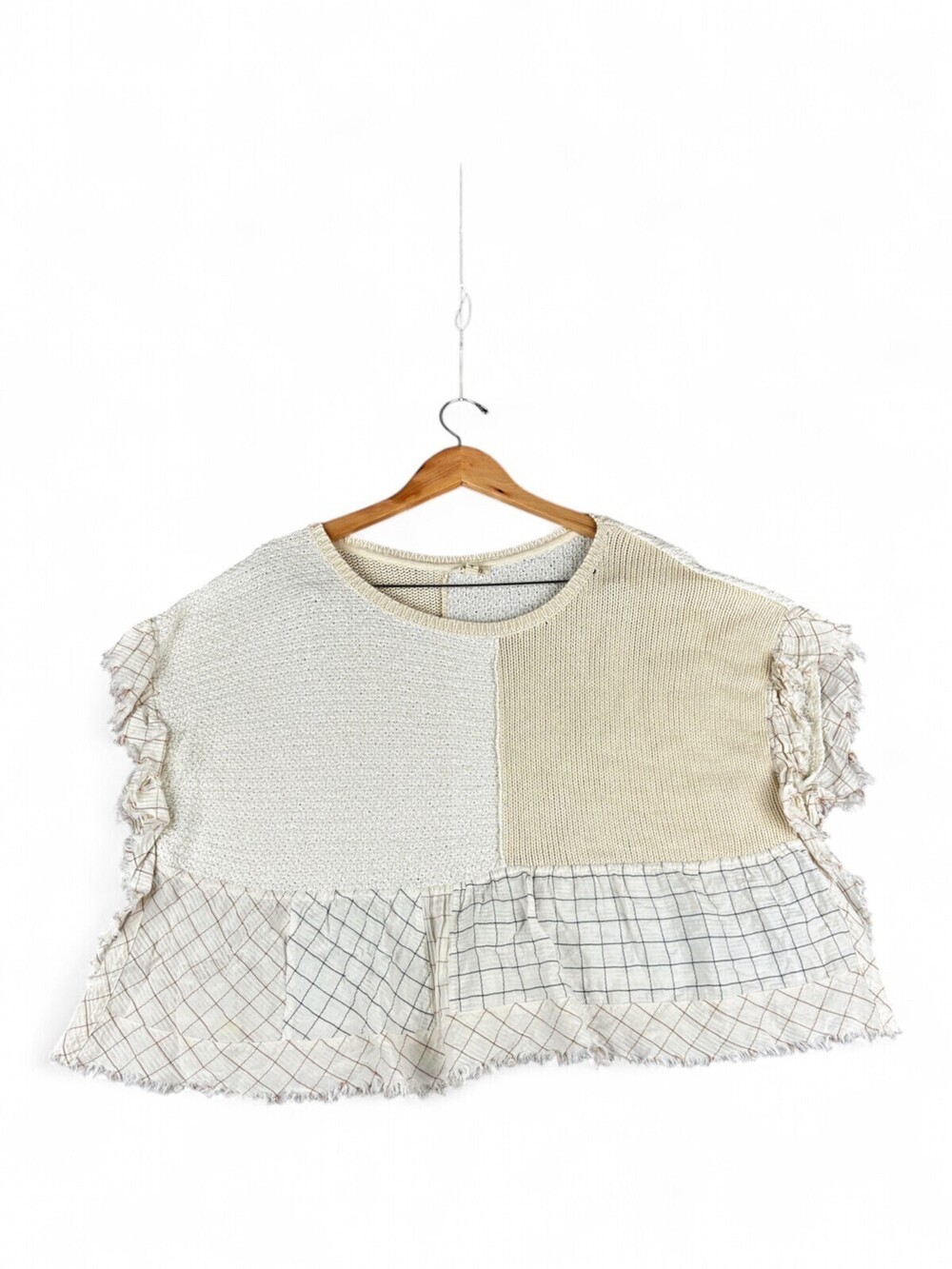Pilcro Patchwork Mixed-Knit Blouse Top, Size M